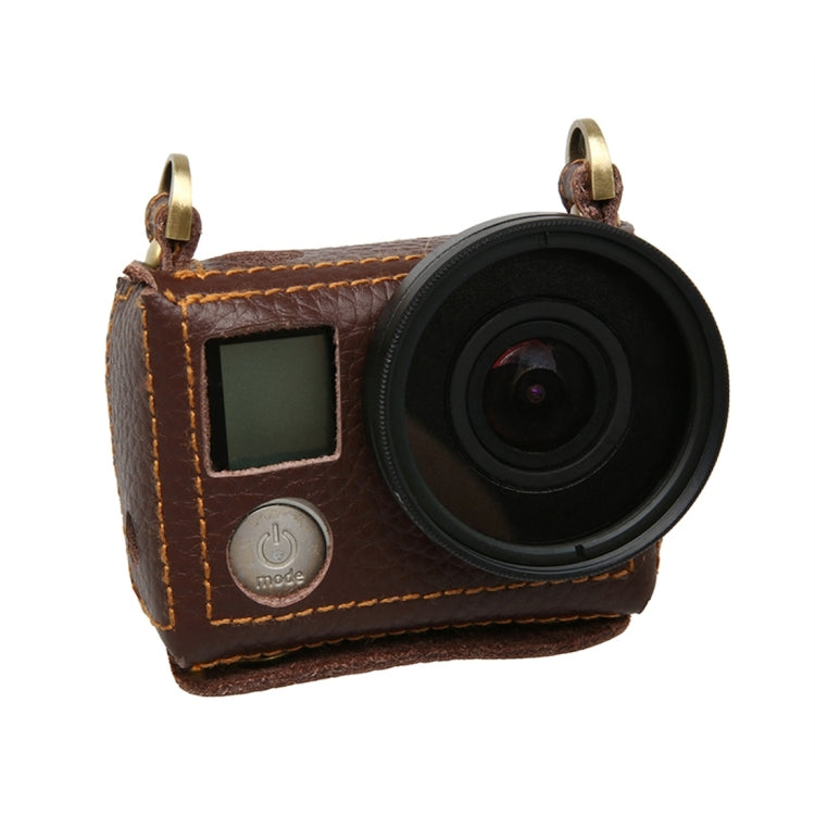 Per GoPro HERO4 Litchi Texture Custodia protettiva in vera pelle con tracolla, Litchi Texture (Brown), Litchi Texture (Black)
