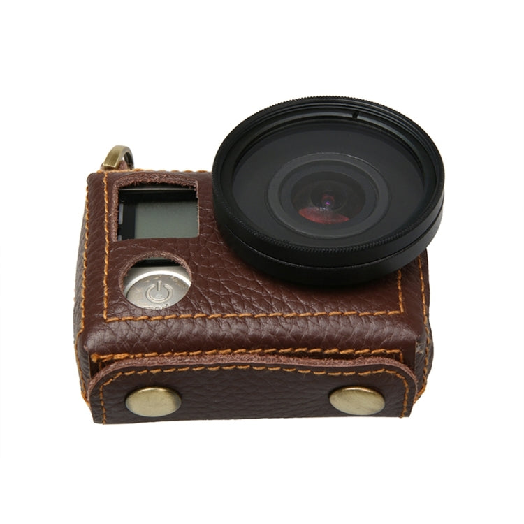 Per GoPro HERO4 Litchi Texture Custodia protettiva in vera pelle con tracolla, Litchi Texture (Brown), Litchi Texture (Black)