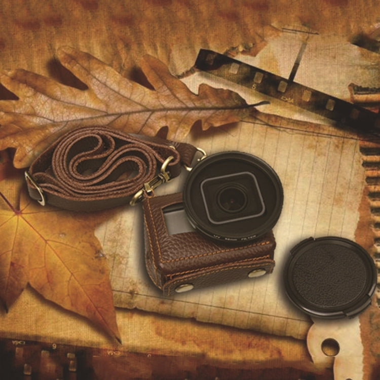 Per GoPro HERO4 Litchi Texture Custodia protettiva in vera pelle con tracolla, Litchi Texture (Brown), Litchi Texture (Black)