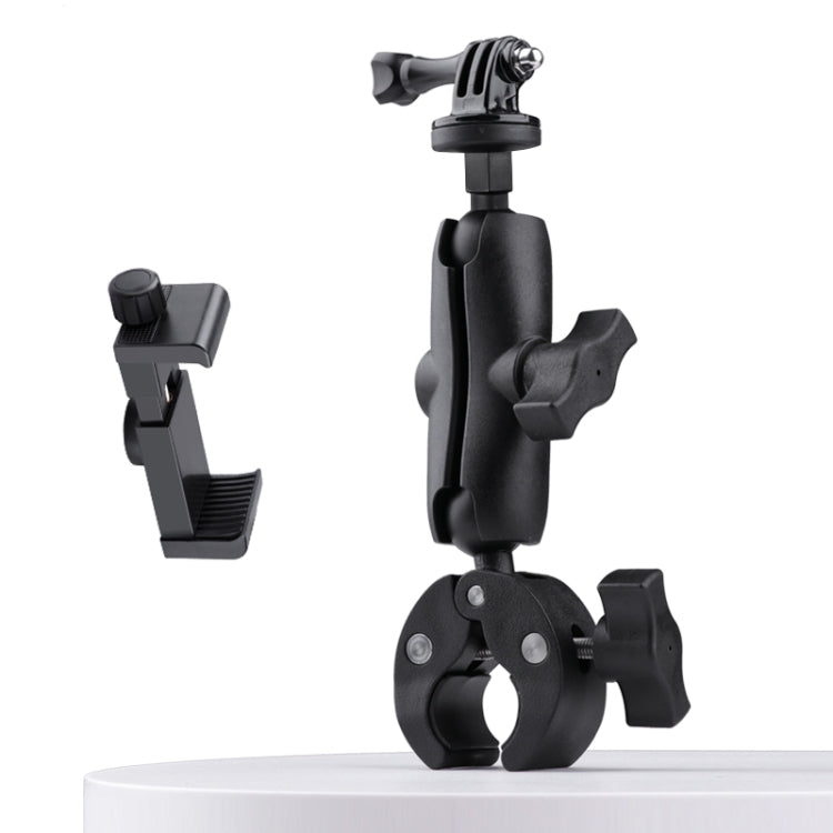 Supporto per manubrio per bici da moto con rotazione regolabile a 360° versione estesa con morsetto per telefono, Extended Version with Phone Clamp
