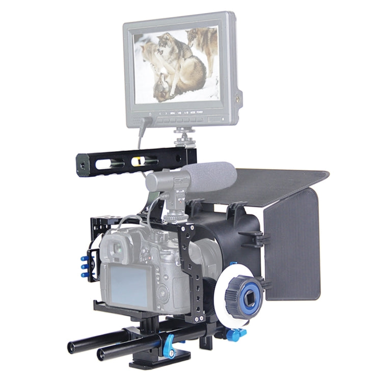 YELANGU YLG1105A Maniglia Kit stabilizzatore gabbia videocamera con Matte Box e Follow Focus per Panasonic Lumix DMC-GH4 e G7 / Sony A7 e A7S e A7R e A7RII e A7SII, YLG1105A