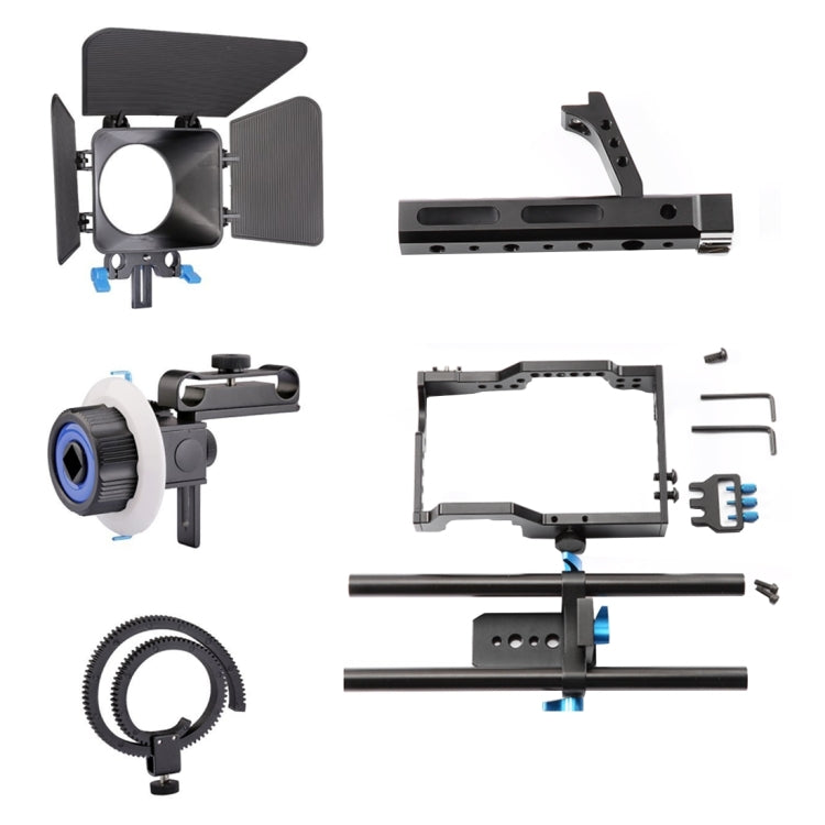 YELANGU YLG1105A Maniglia Kit stabilizzatore gabbia videocamera con Matte Box e Follow Focus per Panasonic Lumix DMC-GH4 e G7 / Sony A7 e A7S e A7R e A7RII e A7SII, YLG1105A