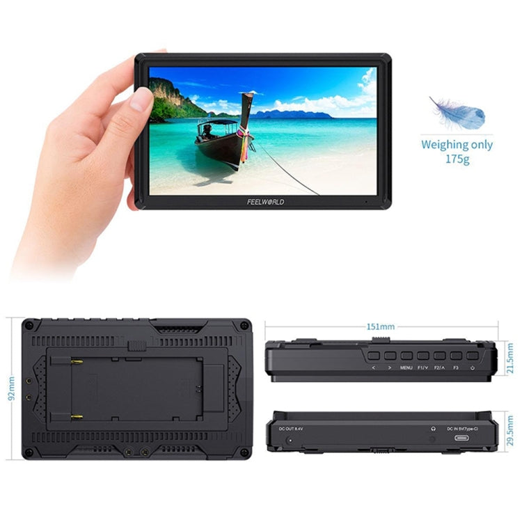 FEELWORLD FW568 V3 Monitor da campo per fotocamera DSLR 3D LUT da 6 pollici, IPS Full HD 1920 x 1152, supporto braccio inclinabile ingresso uscita HDMI
