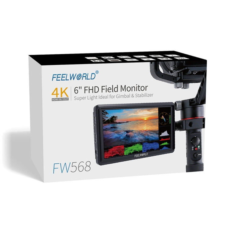 FEELWORLD FW568 V3 Monitor da campo per fotocamera DSLR 3D LUT da 6 pollici, IPS Full HD 1920 x 1152, supporto braccio inclinabile ingresso uscita HDMI