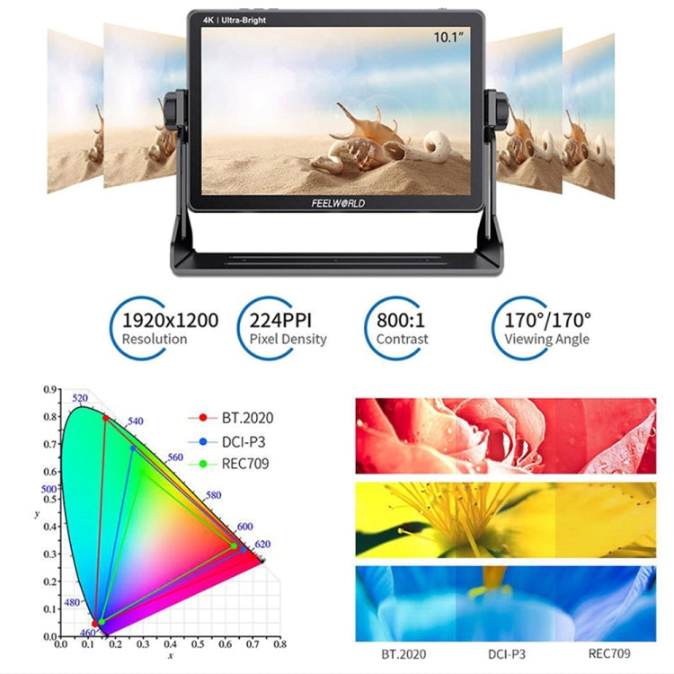 FEELWORLD LUT11S Monitor da campo per fotocamera DSLR touch screen ultra luminoso da 10,1 pollici 2000nit, pannello IPS 3G-SDI 4K HDMI Input Output 1920 x 1200, LUT11S