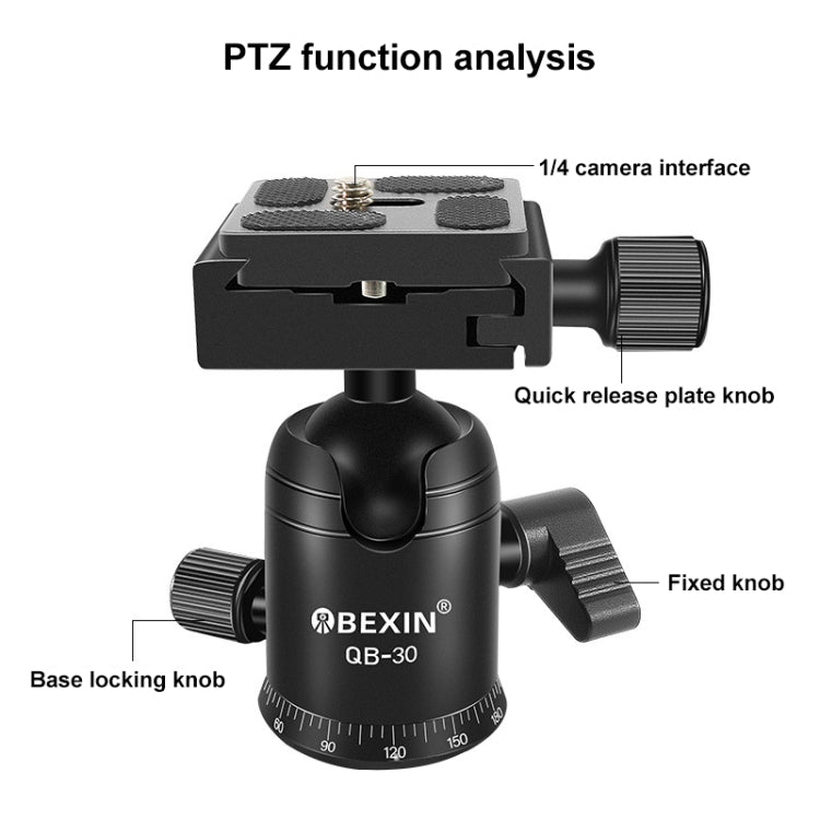 BEIXIN QB-30 Testa a sfera in metallo panoramica con rotazione a 360 gradi con piastra a sgancio rapido, QB-30