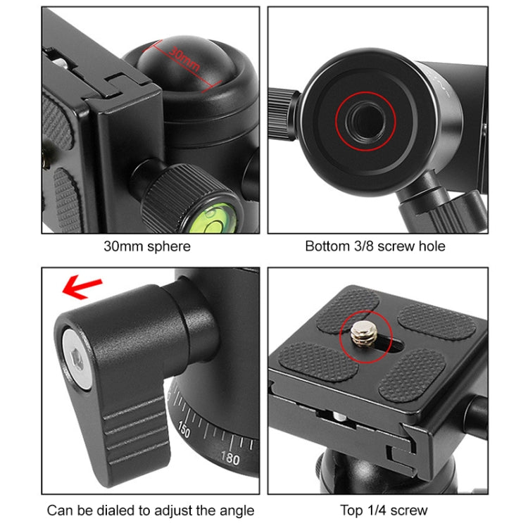 BEIXIN QB-30 Testa a sfera in metallo panoramica con rotazione a 360 gradi con piastra a sgancio rapido, QB-30