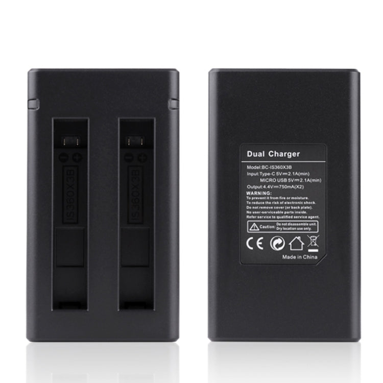 Caricabatterie USB a Doppia Batteria con Cavo e Indicatore Luminoso (Nero) per Insta360 X3 DCA2121B 20050