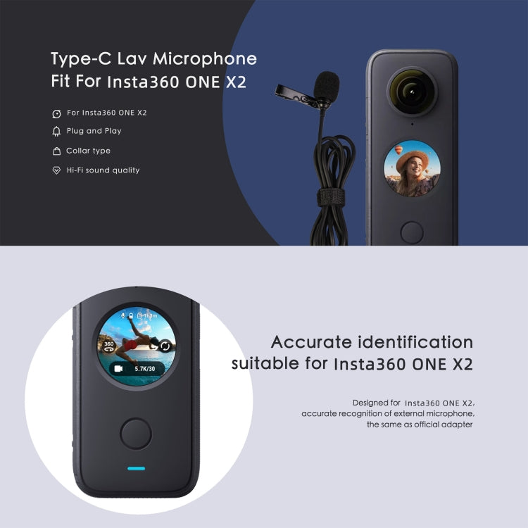 Per microfono di registrazione Lavalier Clip Type-C Insta360 ONE X2, For Insta360 ONE X2