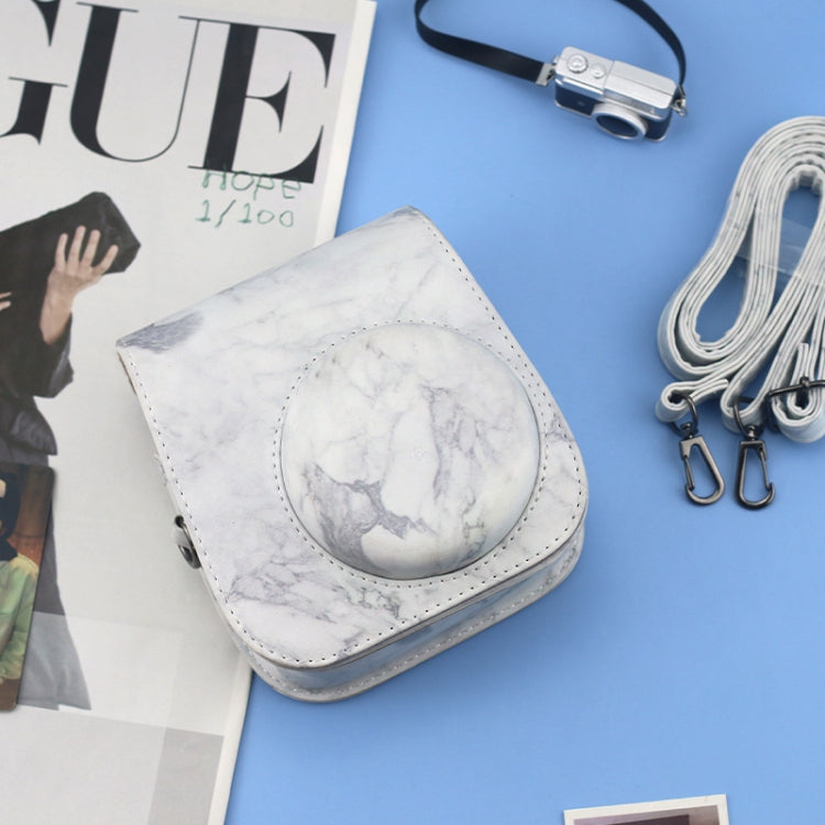 Per FUJIFILM instax mini 11/9/8 Borsa per fotocamera con custodia in pelle per tutto il corpo in marmo con cinturino