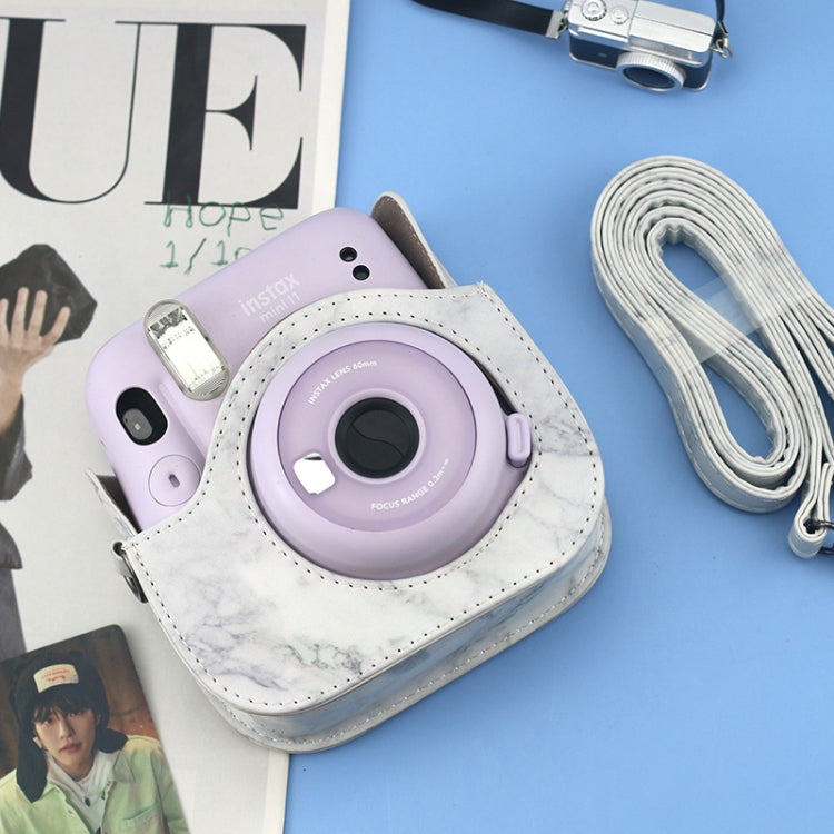Per FUJIFILM instax mini 11/9/8 Borsa per fotocamera con custodia in pelle per tutto il corpo in marmo con cinturino