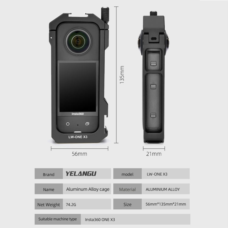 Per Insta360 X3 YELANGU LW-ONE X3 Custodia con telaio esteso con gabbia metallica, LW-ONE X3