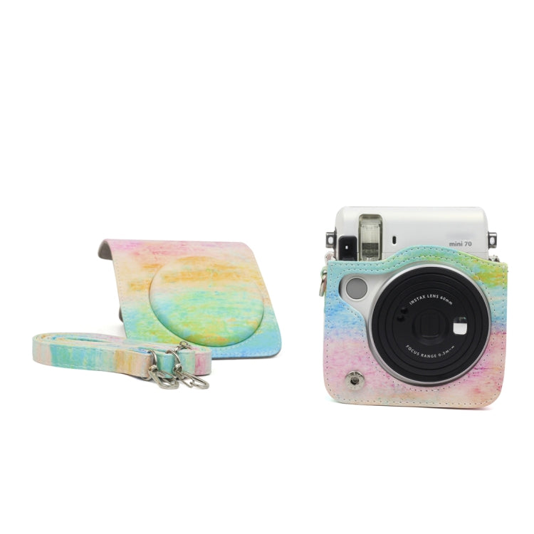 Borsa protettiva per fotocamera in pelle PU modello pittura a olio arcobaleno per fotocamera FUJIFILM Instax Mini70, Rainbow Oil painting