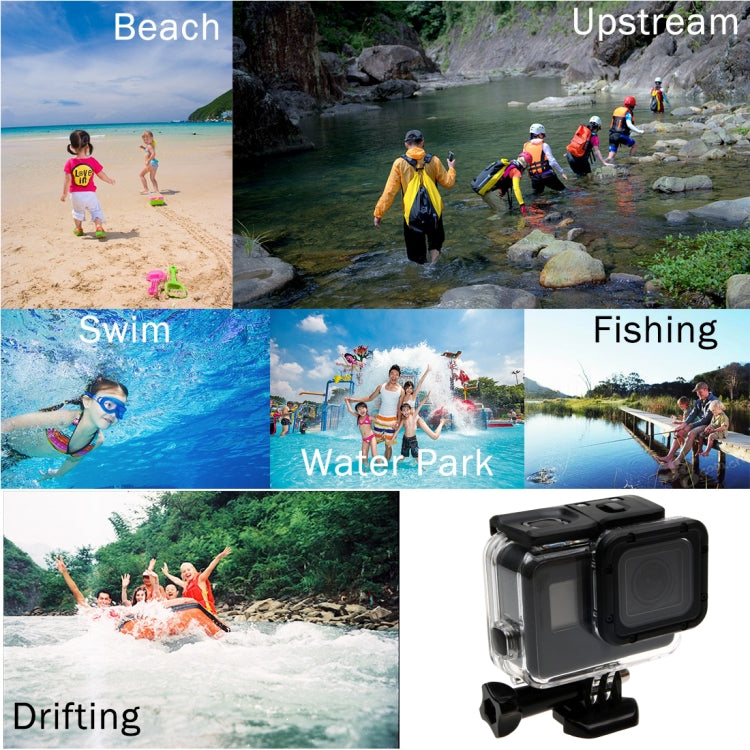 Per GoPro HERO6 /5 Custodia protettiva impermeabile da 30 m + copertura posteriore cava con fibbia di montaggio e vite di base, non è necessario smontare l'obiettivo (GP413), Housing Case+ Back cover