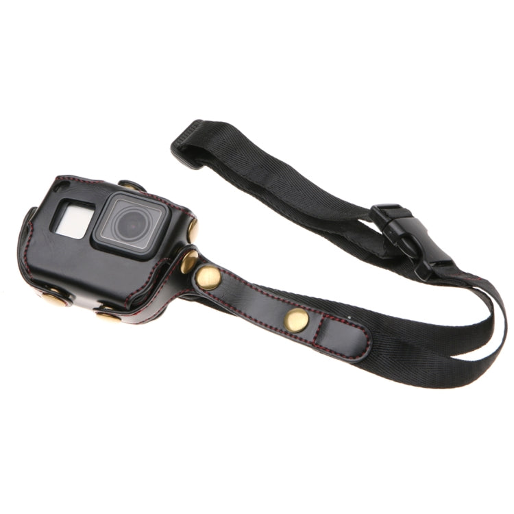 Per GoPro HERO7 Nero /6/5 Custodia in pelle PU con tracolla e pulsanti, PU Leather (Brown), PU Leather (Coffee), PU Leather (Black)