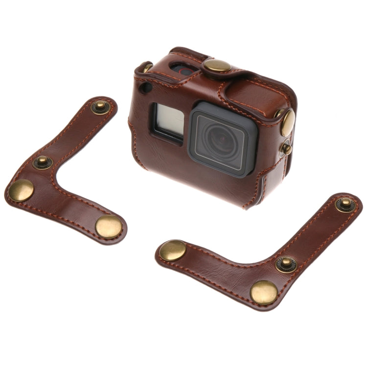 Per GoPro HERO7 Nero /6/5 Custodia in pelle PU con tracolla e pulsanti, PU Leather (Brown), PU Leather (Coffee), PU Leather (Black)