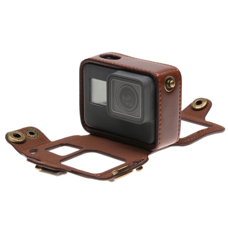 Per GoPro HERO7 Nero /6/5 Custodia in pelle PU con tracolla e pulsanti, PU Leather (Brown), PU Leather (Coffee), PU Leather (Black)
