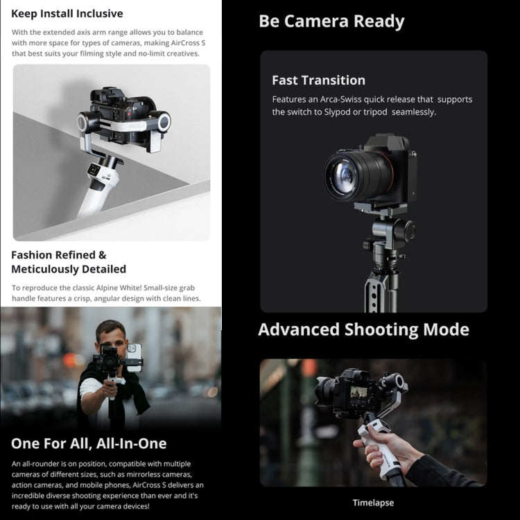 MOZA AirCross S 3-Axis Foldable Handheld Gimbal Stabilizer for DSLR Cameras and Smartphones, AirCross S