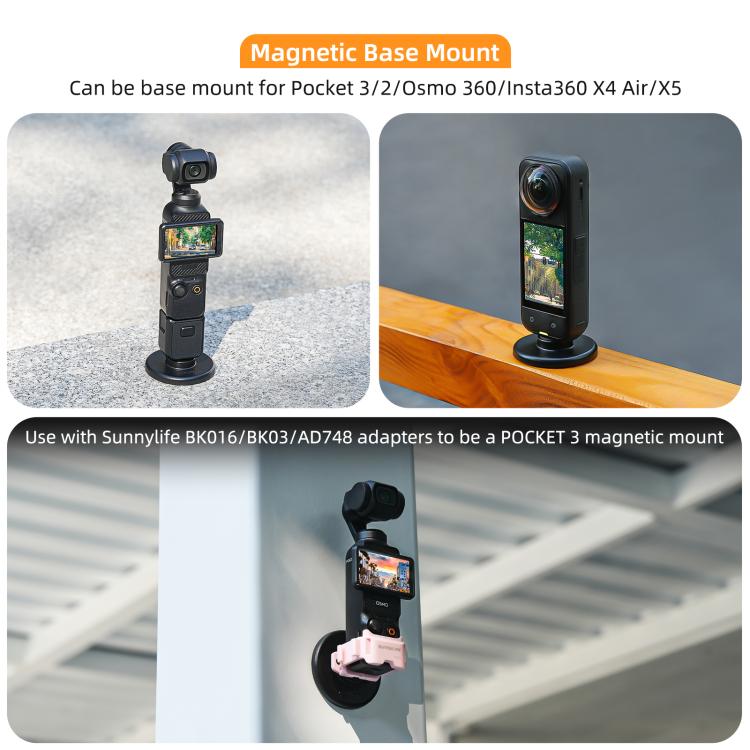 Supporto magnetico a sgancio rapido Sunnylife con inclinazione regolabile di 1/4 e 180° per Insta360 X4 Air / X5 / Ace / Ace Pro 2 / 1, DZ-142 For Insta360 X4 Air / X5