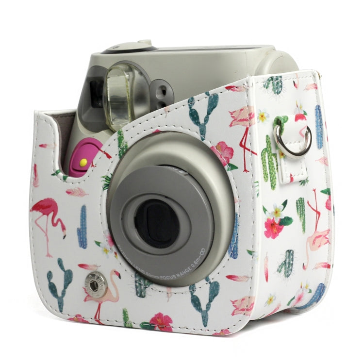 Borsa protettiva per fotocamera in pelle PU modello Flamingo Cactus per fotocamera FUJIFILM Instax Mini 7S / 7C, Flamingo Cactus
