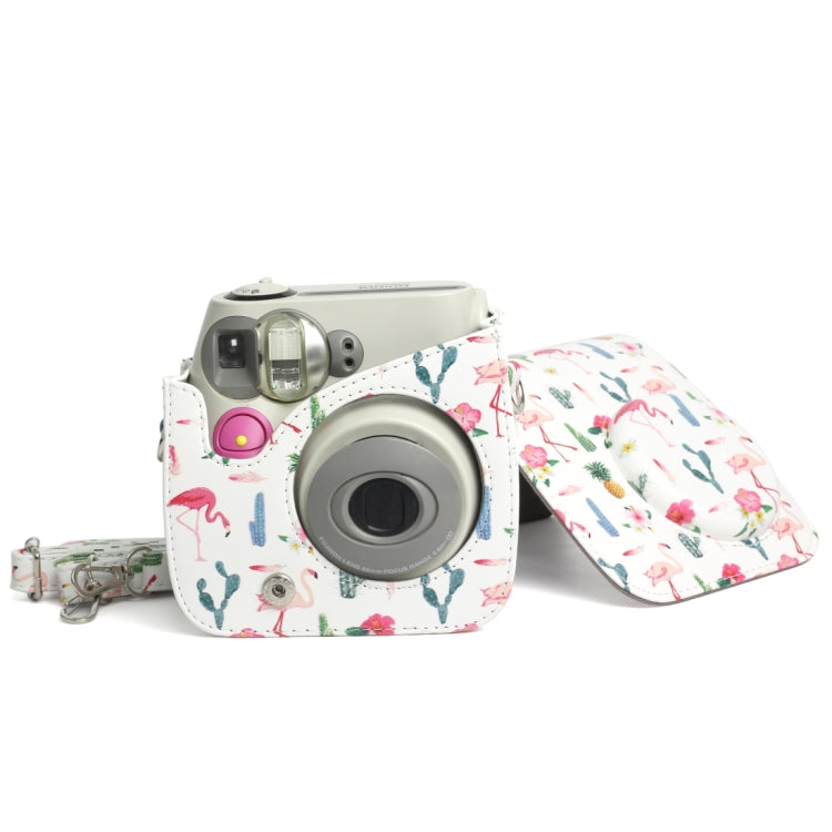 Borsa protettiva per fotocamera in pelle PU modello Flamingo Cactus per fotocamera FUJIFILM Instax Mini 7S / 7C, Flamingo Cactus