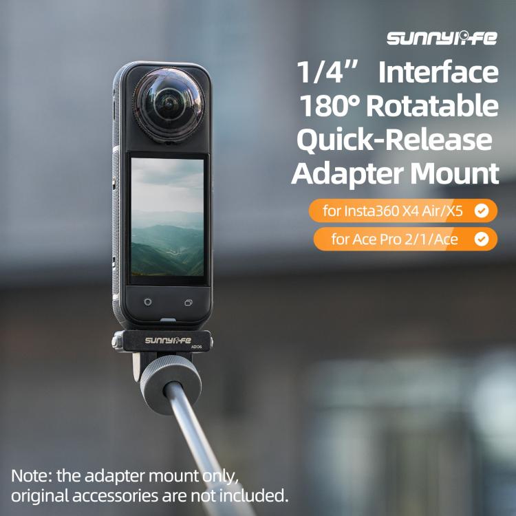 Adattatore magnetico a sgancio rapido Sunnylife, supporto per selfie stick regolabile con inclinazione di 180° da 1/4" per Insta360 X4 Air / X5 / Ace Pro 2 / 1 / Ace, AD136 For Insta360 X4 Air / X5