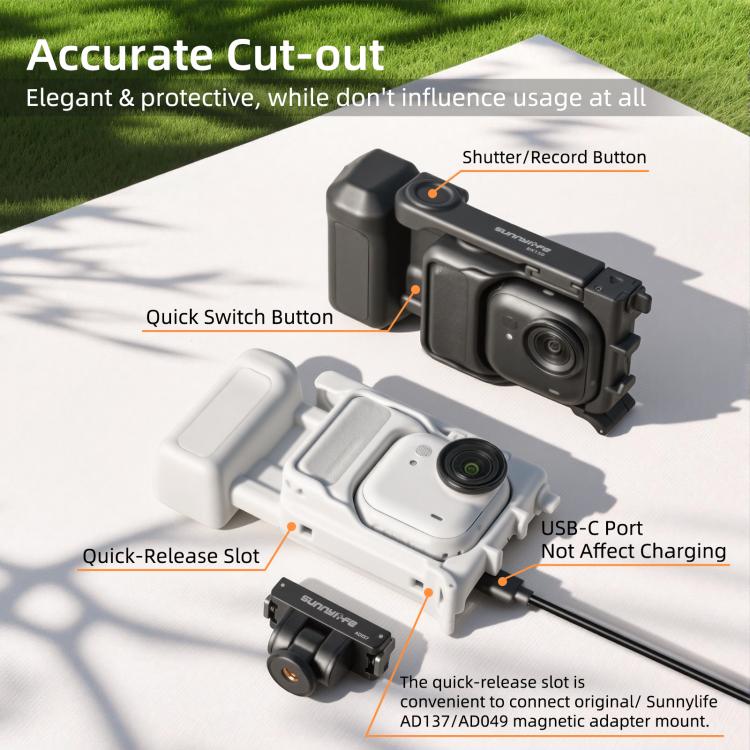 Impugnatura ergonomica per Insta360 GO Ultra Sunnylife Street Photography, con pulsante di sgancio rapido., For Insta360 GO Ultra (Black), For Insta360 GO Ultra (White)