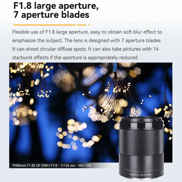 Obiettivo YONGNUO YN85mm F1.8Z DF DSM per fotocamere full-frame Nikon Z6II / Z7II con attacco Z., YN85mm F1.8Z