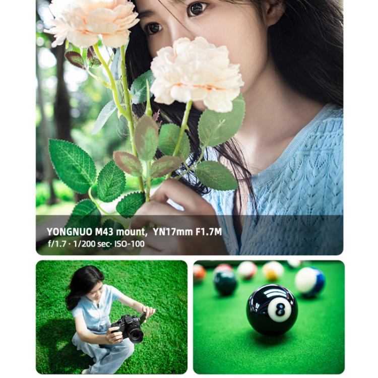 Obiettivo YONGNUO YN17mm F1.7M con attacco M4/3 per fotocamere mirrorless, YN17mm F1.7M