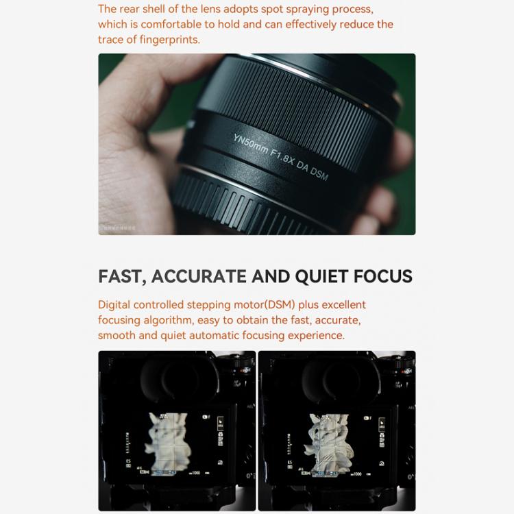 Obiettivo a focale fissa standard YONGNUO YN50mm F1.8X DA DSM per fotocamere mirrorless con attacco FUJIFILM X-mount su sensore APS-C., YN50mm F1.8X DA DSM