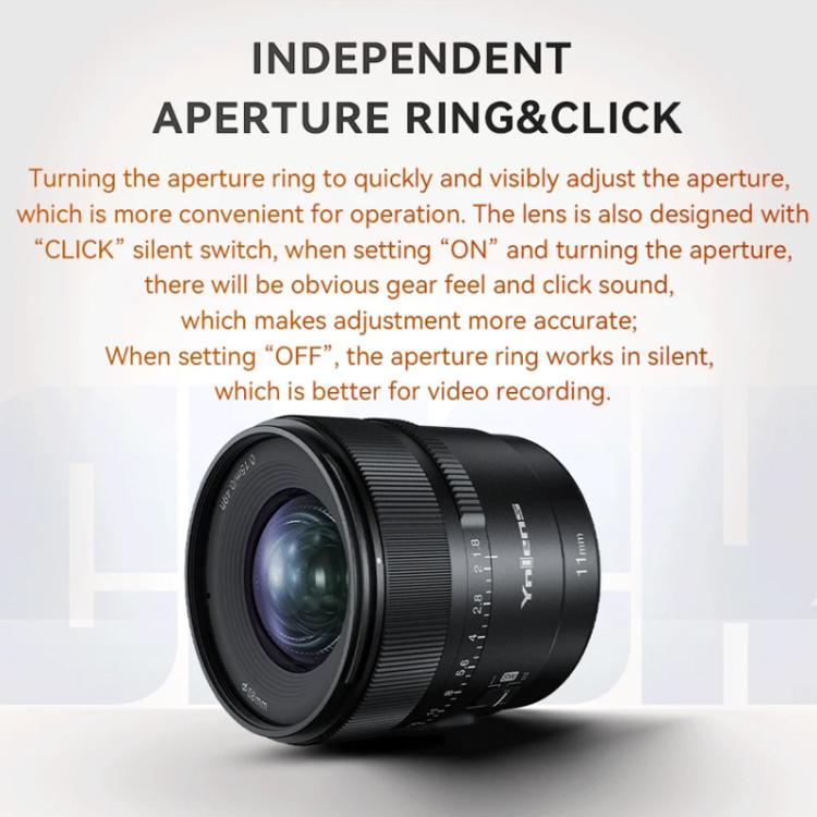 Obiettivo grandangolare YONGNUO YN11mm F1.8S DA DSM WL per sensori APS-C con telecomando, compatibile con fotocamere Sony con attacco E., YN11mm F1.8S DA DSM WL