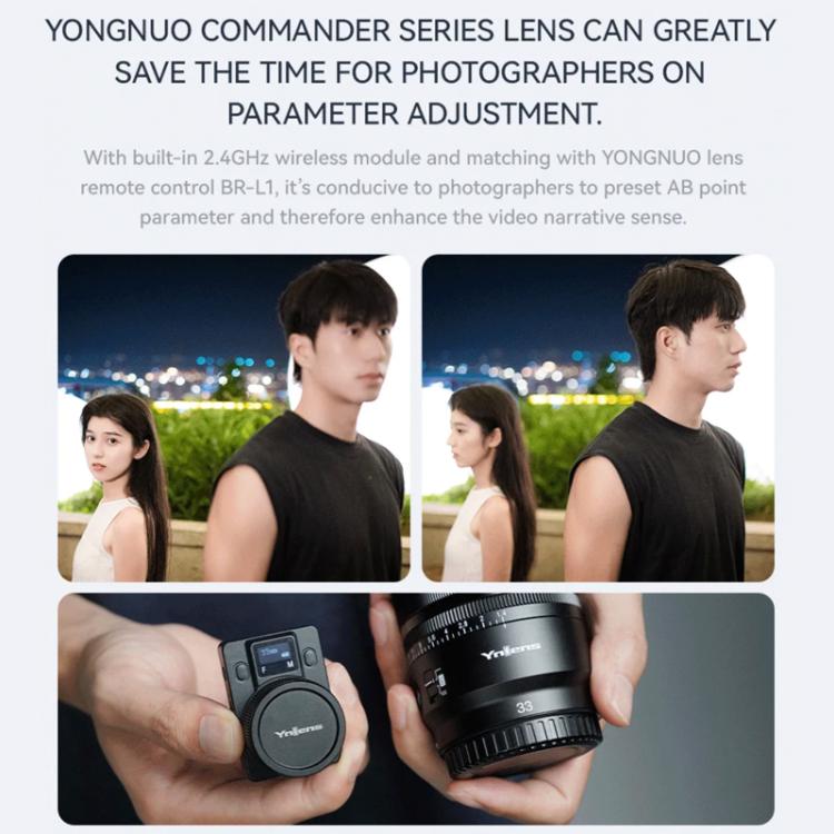Obiettivo YONGNUO YN33mm F1.4S DA DSM WL Pro per sensori APS-C con telecomando, compatibile con attacco Sony E., YN33mm F1.4S DA DSM WL Pro