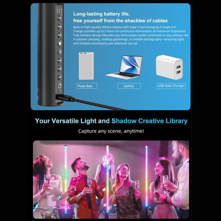 LUXCeO Mood1 Pro 90cm RGB Colorful Atmosphere Rhythm LED Stick Handheld Video Photo Fill Light, No Treppied, 90cm