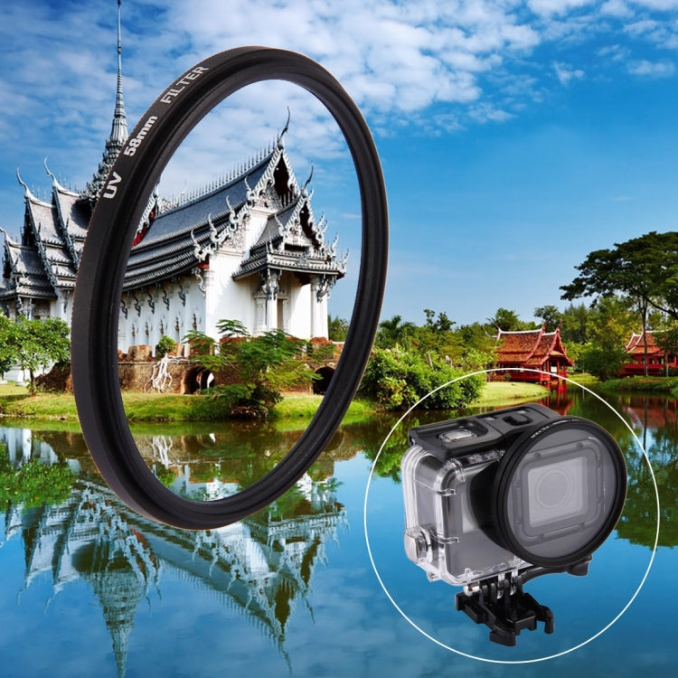 Filtro per lenti UV a cerchio rotondo 3 in 1 da 58 mm con cappuccio per GoPro HERO7 Nero/6/5, 58mm UV Lens