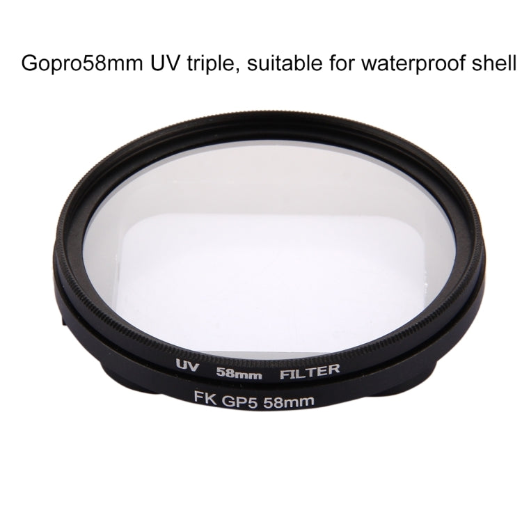 Filtro per lenti UV a cerchio rotondo 3 in 1 da 58 mm con cappuccio per GoPro HERO7 Nero/6/5, 58mm UV Lens