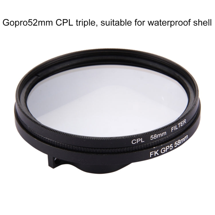 Filtro per obiettivo CPL circolare rotondo 3 in 1 da 58 mm con cappuccio per GoPro HERO7 Nero/6/5, 58mm CPL Lens