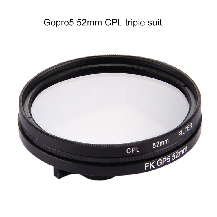 Filtro per obiettivo CPL circolare rotondo 3 in 1 da 52 mm con cappuccio per GoPro HERO7 Nero/6/5, 52mm CPL Lens