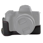 Base mezza custodia per fotocamera in pelle PU con filo da 1/4 di pollice per Canon EOS M50 / M50 Mark II, For Canon EOS M50