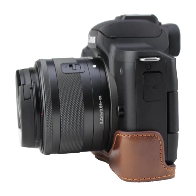 Base mezza custodia per fotocamera in pelle PU con filo da 1/4 di pollice per Canon EOS M50 / M50 Mark II, For Canon EOS M50
