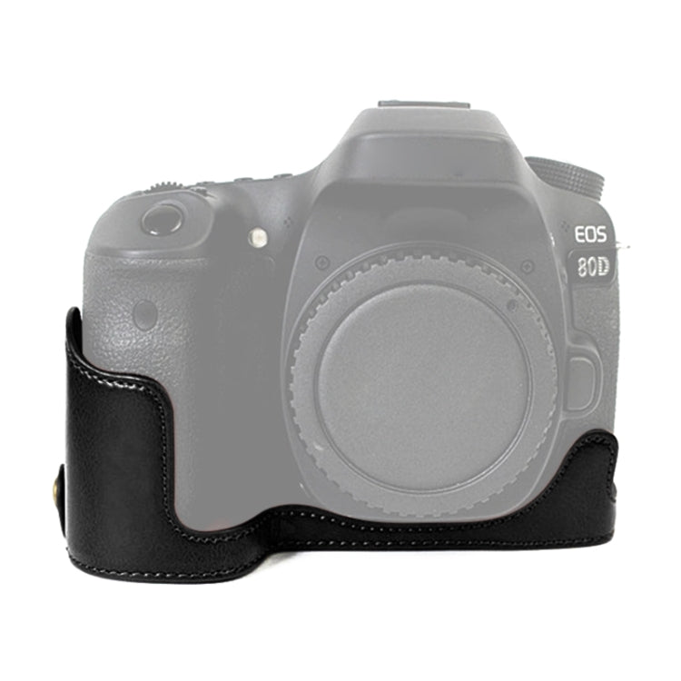 Base mezza custodia per fotocamera in pelle PU con filo da 1/4 di pollice per Canon EOS 80D / 70D, For Canon EOS 80D