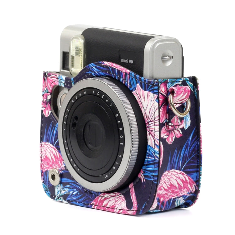 Borsa protettiva per fotocamera in pelle PU modello fenicottero per fotocamera FUJIFILM Instax Mini90, Flamingo
