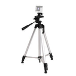 Treppiede per trasmissione dal vivo Gambe pieghevoli a 3 sezioni Supporto per treppiede in lega di alluminio con testa tridimensionale a forma di U e morsetto per telefono per DSLR e fotocamera digitale, altezza regolabile: 47,5-133 cm, 330A