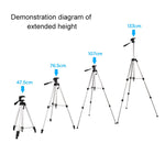 Treppiede per trasmissione dal vivo Gambe pieghevoli a 3 sezioni Supporto per treppiede in lega di alluminio con testa tridimensionale a forma di U e morsetto per telefono per DSLR e fotocamera digitale, altezza regolabile: 47,5-133 cm, 330A