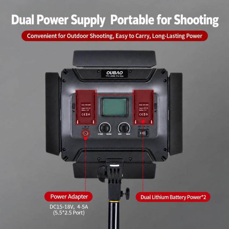TRIOPO TTV-480Bi 48W 2700-6500K Bi-Color 480 LEDs Video Fill Light, TTV-480Bi (EU Plug), TTV-480Bi (US Plug)