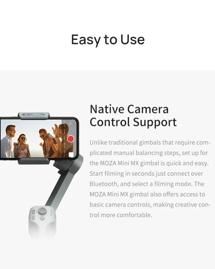 MOZA Mini MX 3-Axis Foldable Handheld Gimbal Stabilizer for Action Cameras and Smartphones, Mini MX