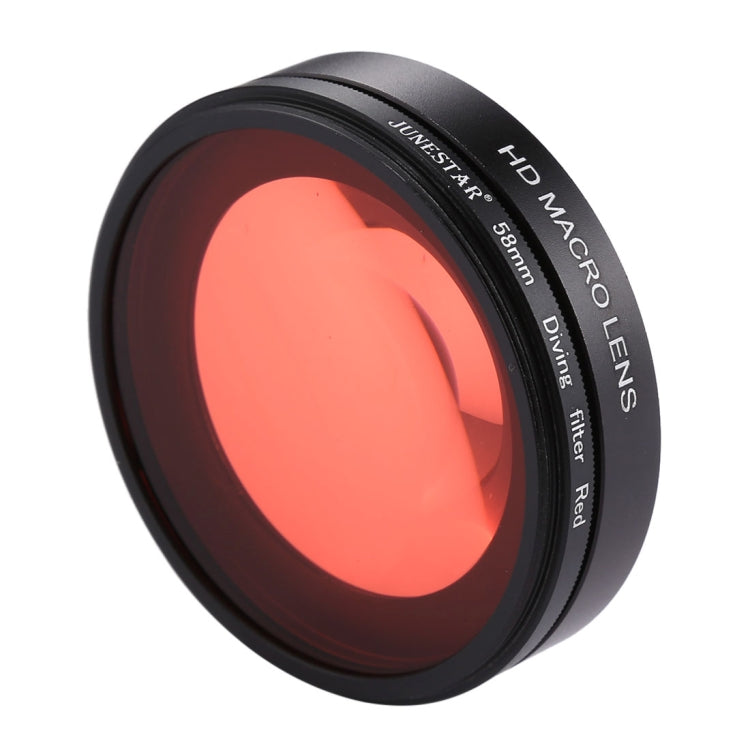 Obiettivo macro 16X da 58 mm + filtro per obiettivo rosso per immersione con copriobiettivo + adattatore per anello filtro obiettivo + cordino + panno per la pulizia per custodia da immersione GoPro HERO6 /5, For HERO6 /5