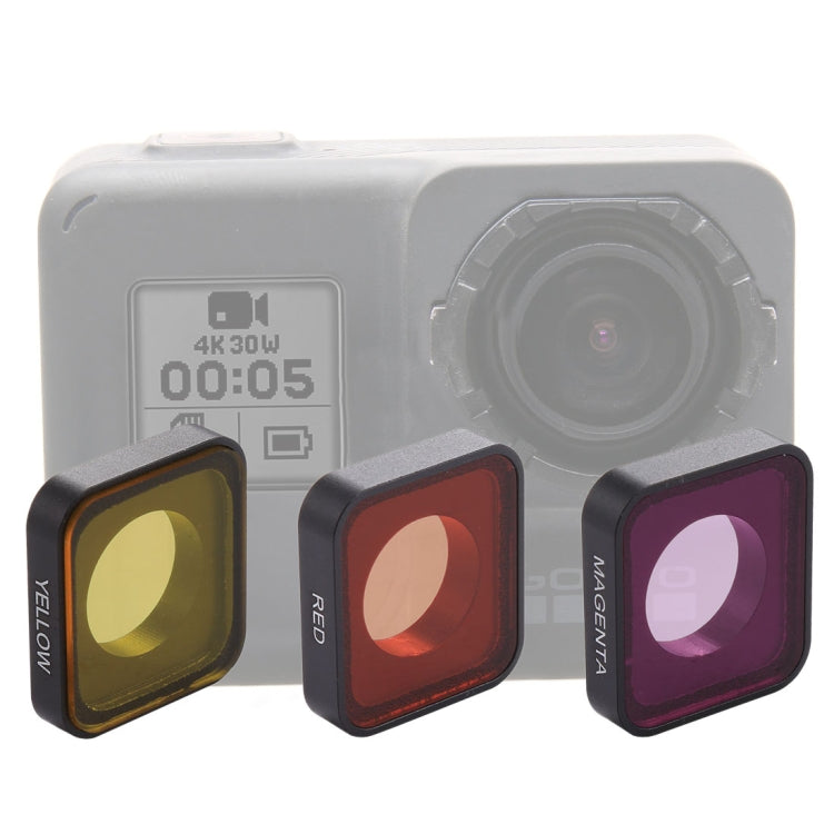 Filtro per lenti colorate Snap-on rosso/giallo/viola 3 in 1 per GoPro HERO6 /5, Red / Yellow /Purple Color Lens