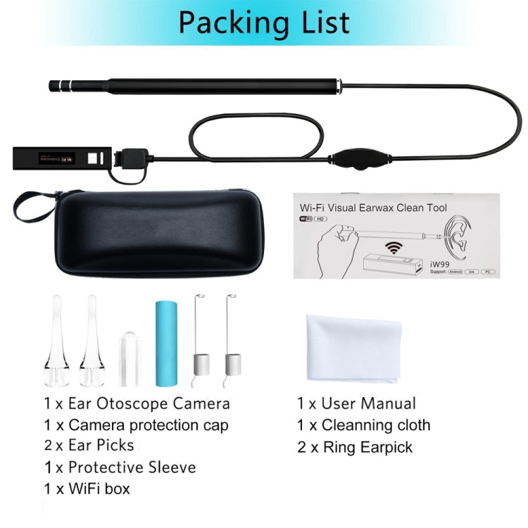 iw99A 1.3MP HD WiFi Visual Endoscope Borescope with 6 LEDs, IP67 Waterproof, Lens Diameter: 5.5mm, Length: 2m