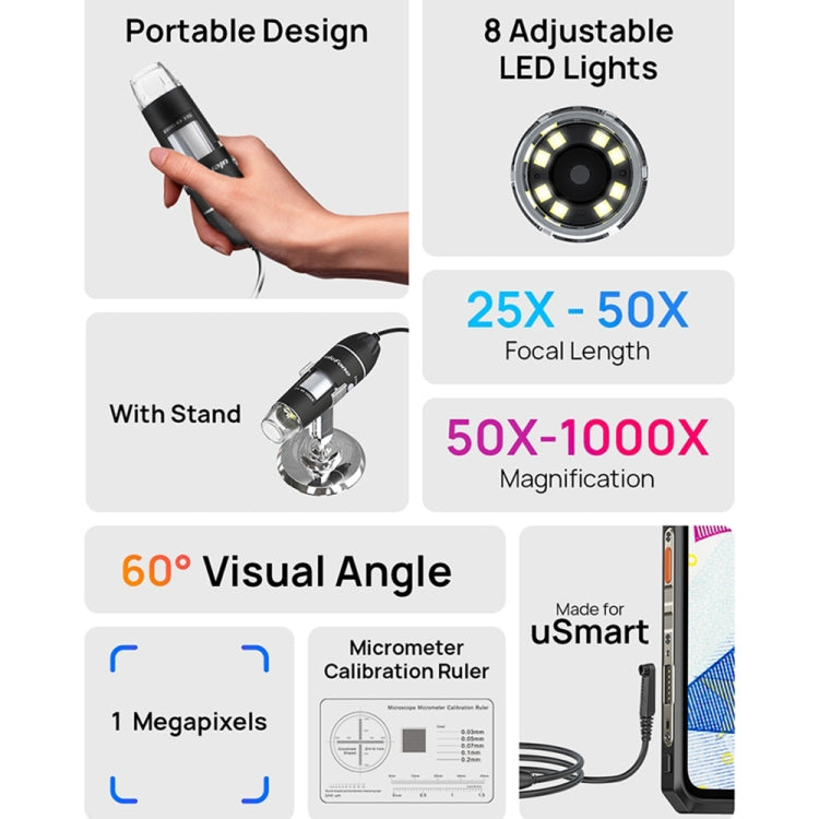 Microscopio digitale cablato Ulefone uSmart C01 per Ulefone Armor serie 18 / 9 / 9E e Power Armor serie 16 / 13 / Armor Pad, uSmart C01