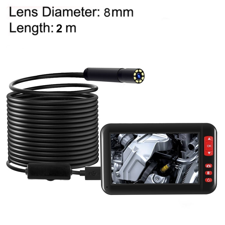 P20 Inspection Endoscope with 4.3 inch HD1080P Display with 8 LEDs, Length: 2m, Lens Diameter: 8mm, Hard Line, Length: 2m, Hard Line